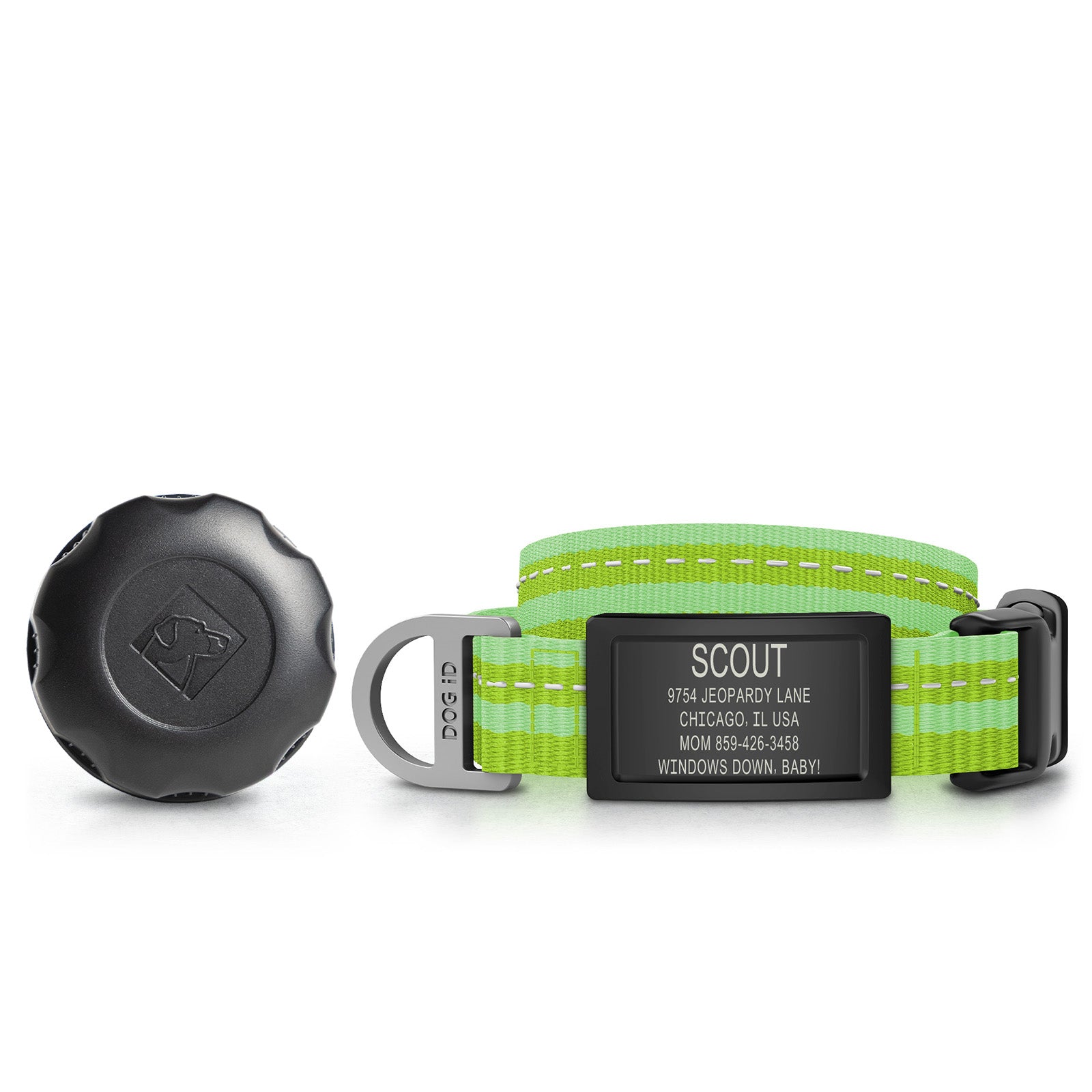 AirTag Holder + Collar + ID ID Small Graphite Hi-Viz Green