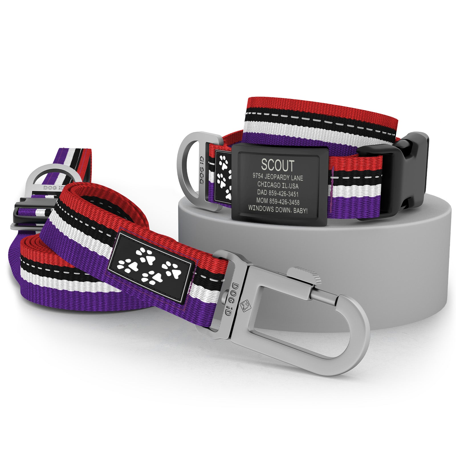 Collar + ID + Leash ID Med/Large Graphite 4 Paws