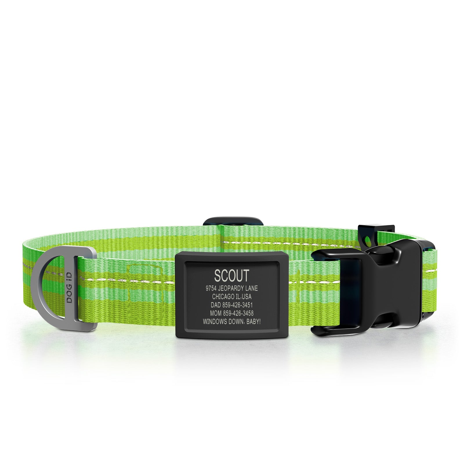 Dog ID Collar 2 ID Med/Large Graphite Hi-Viz Green