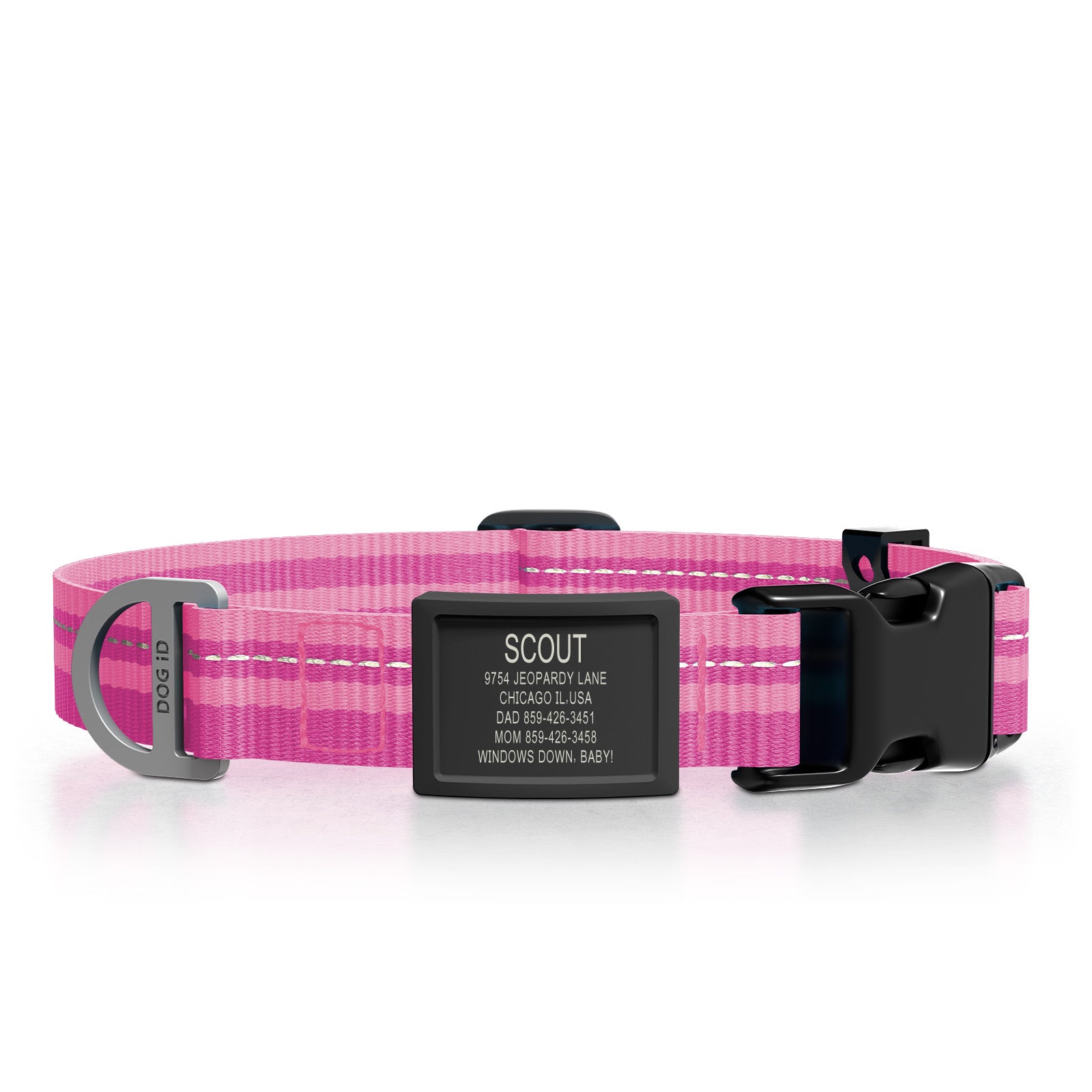 Dog ID Collar 2 ID Med/Large Graphite Pink