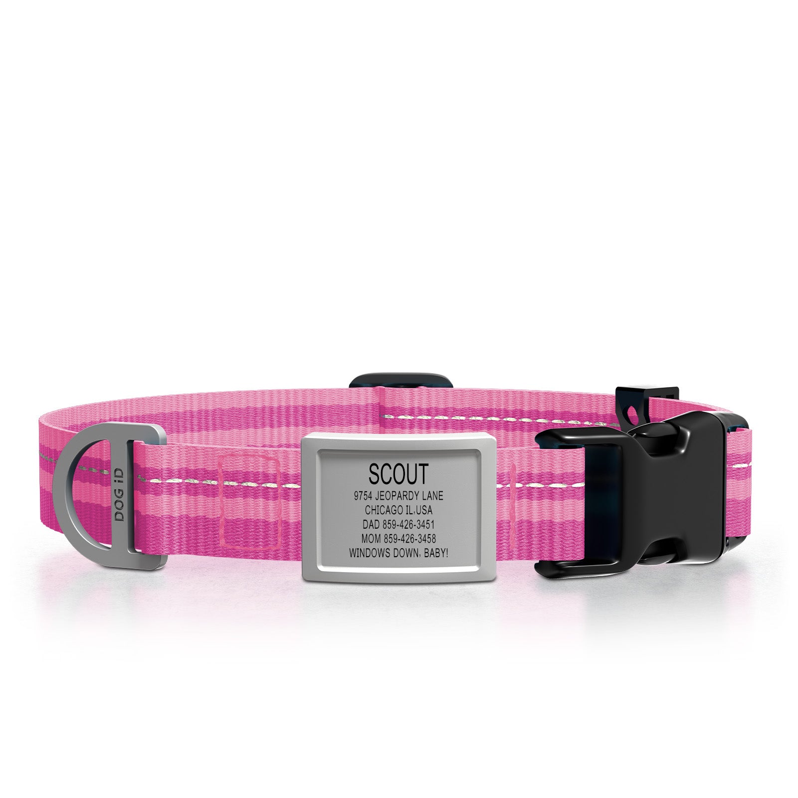 Dog ID Collar 2 ID Med/Large Slate Pink