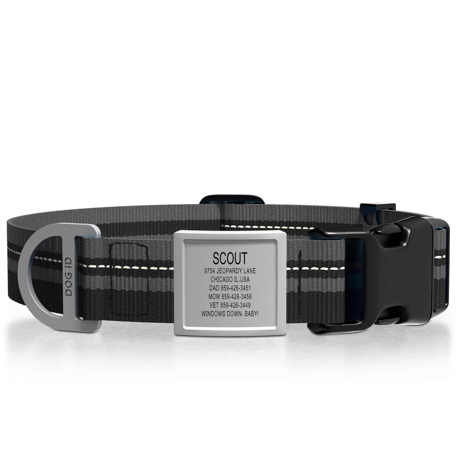 Dog ID Collar 2 ID X-Large Slate Black