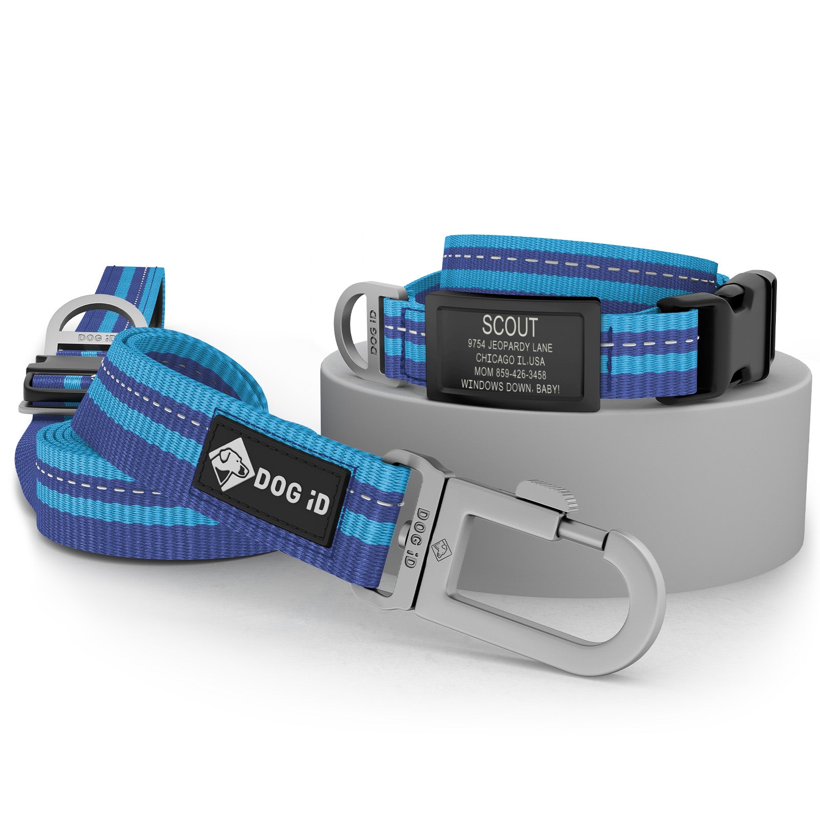 Collar + ID + Leash ID Small Graphite Blue