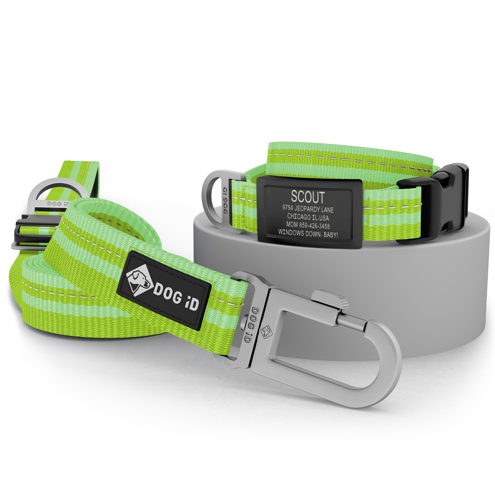 Collar + ID + Leash ID Small Graphite Hi-Viz Green