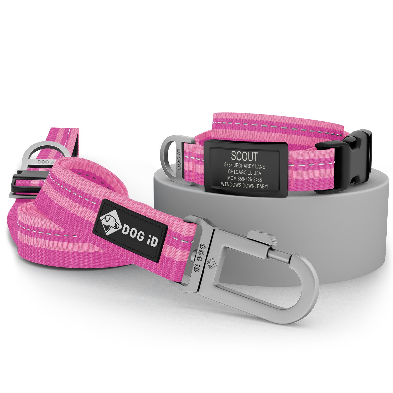 Collar + ID + Leash ID Small Graphite Pink