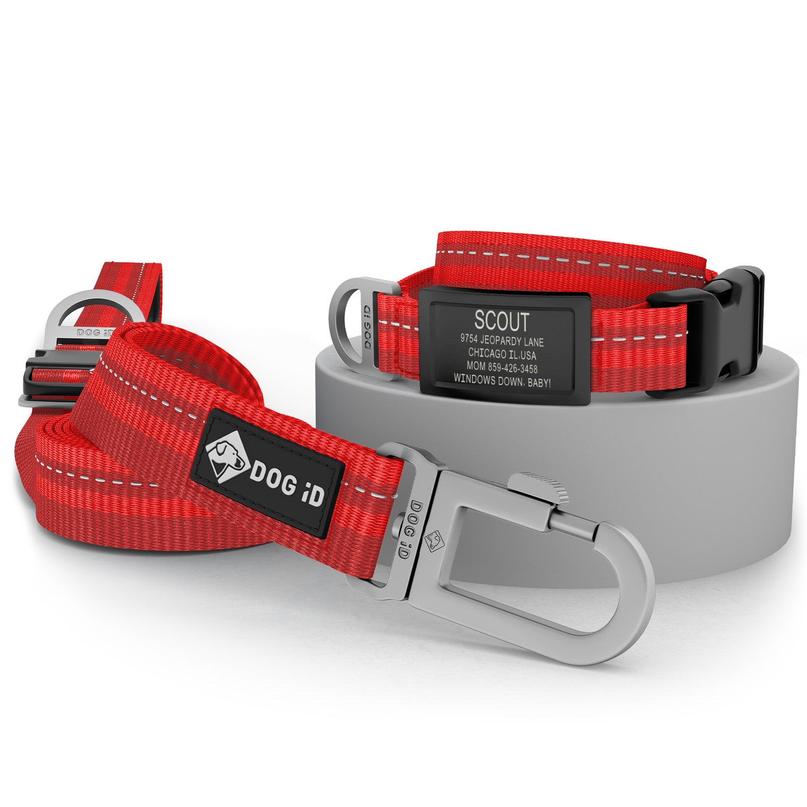 Collar + ID + Leash ID Small Graphite Red