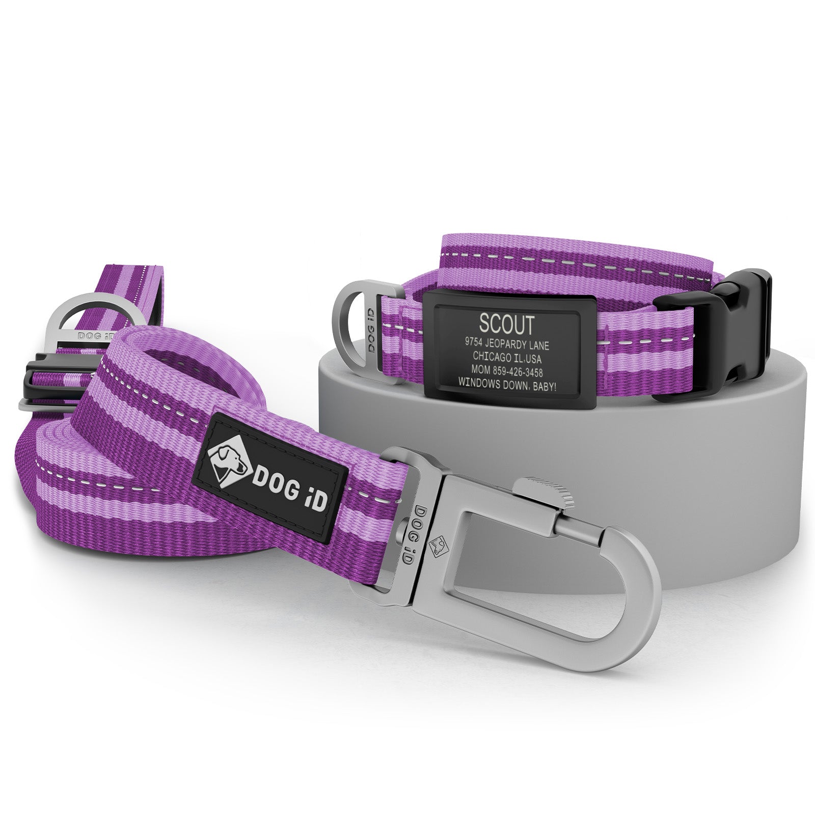 Collar + ID + Leash ID Small Graphite Violet