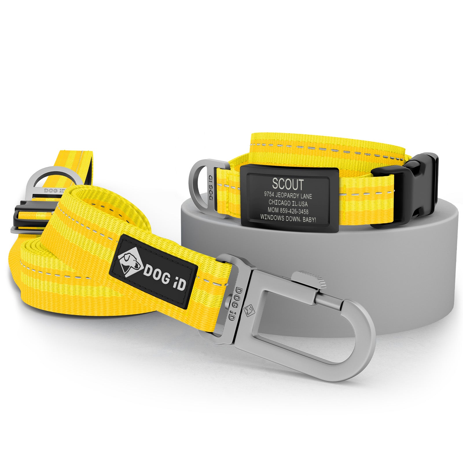 Collar + ID + Leash ID Small Graphite Yellow