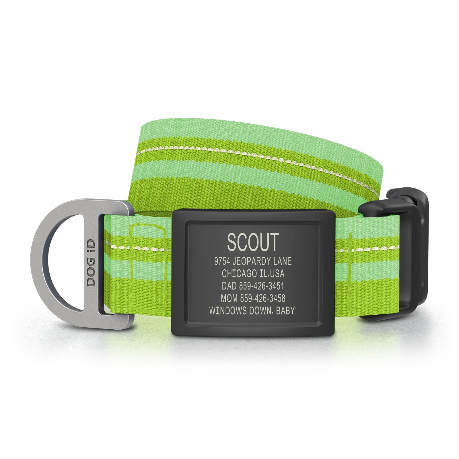 Dog ID Collar 2 ID Med/Large Graphite Hi-Viz Green