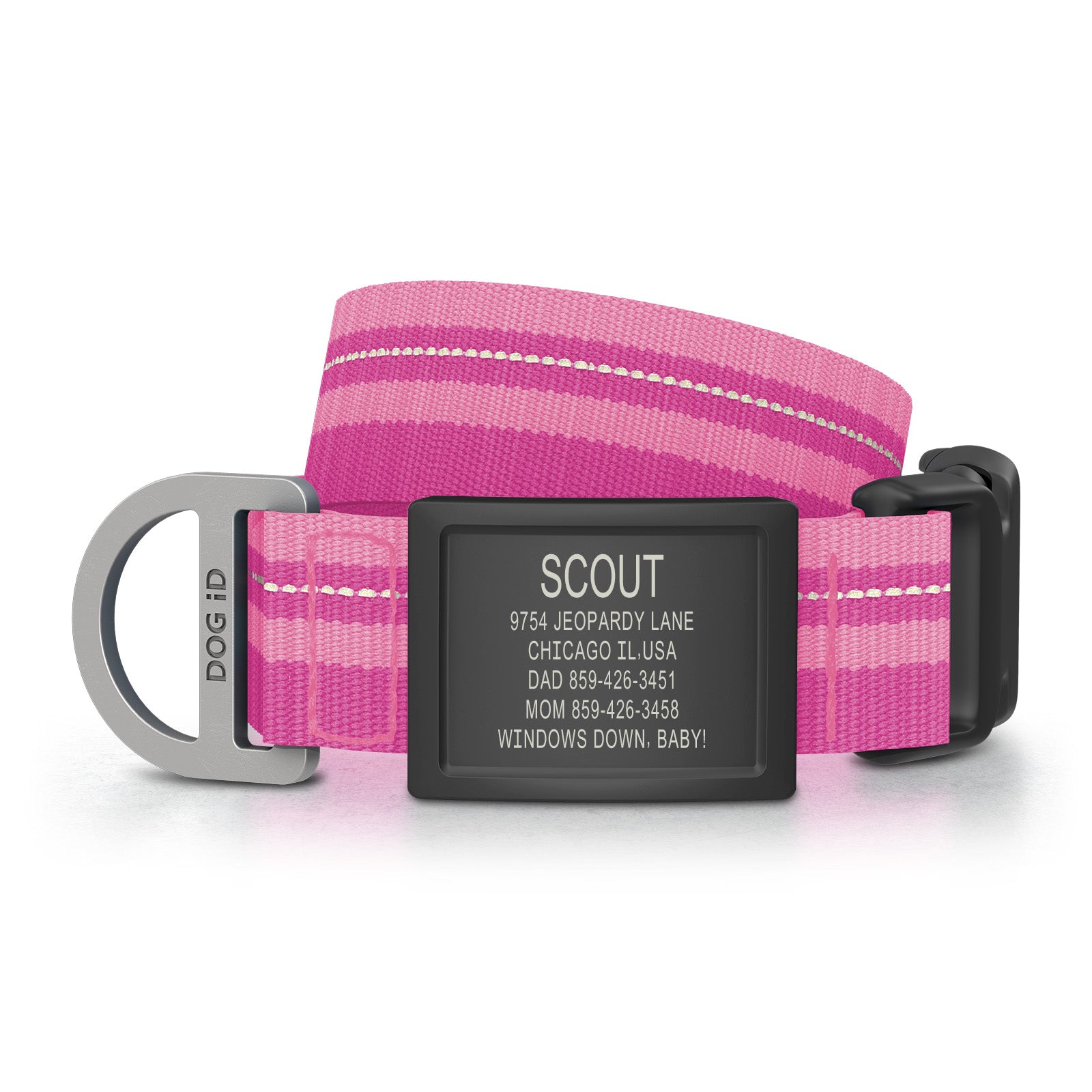 Dog ID Collar 2 ID Med/Large Graphite Pink