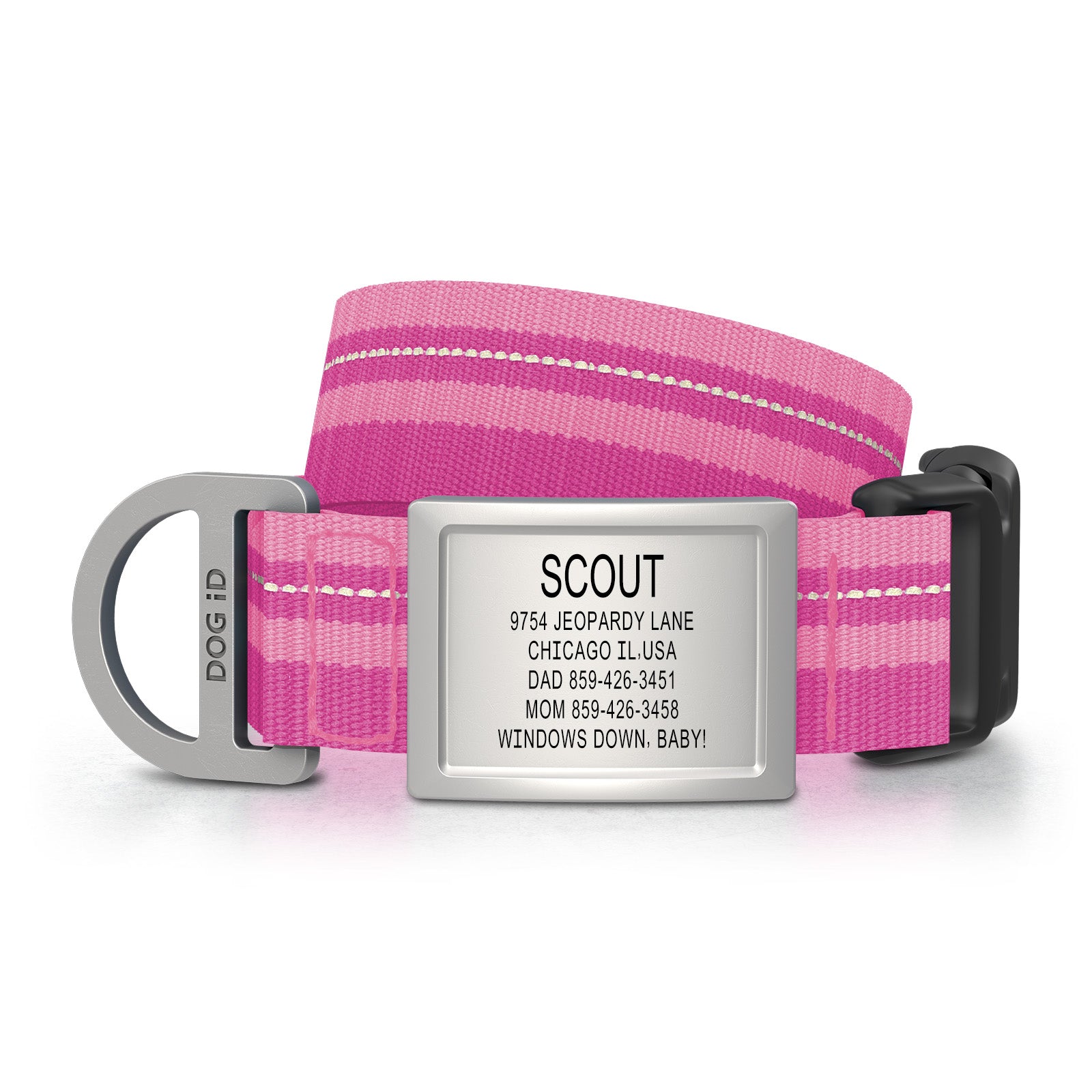 Dog ID Collar 2 ID Med/Large Slate Pink