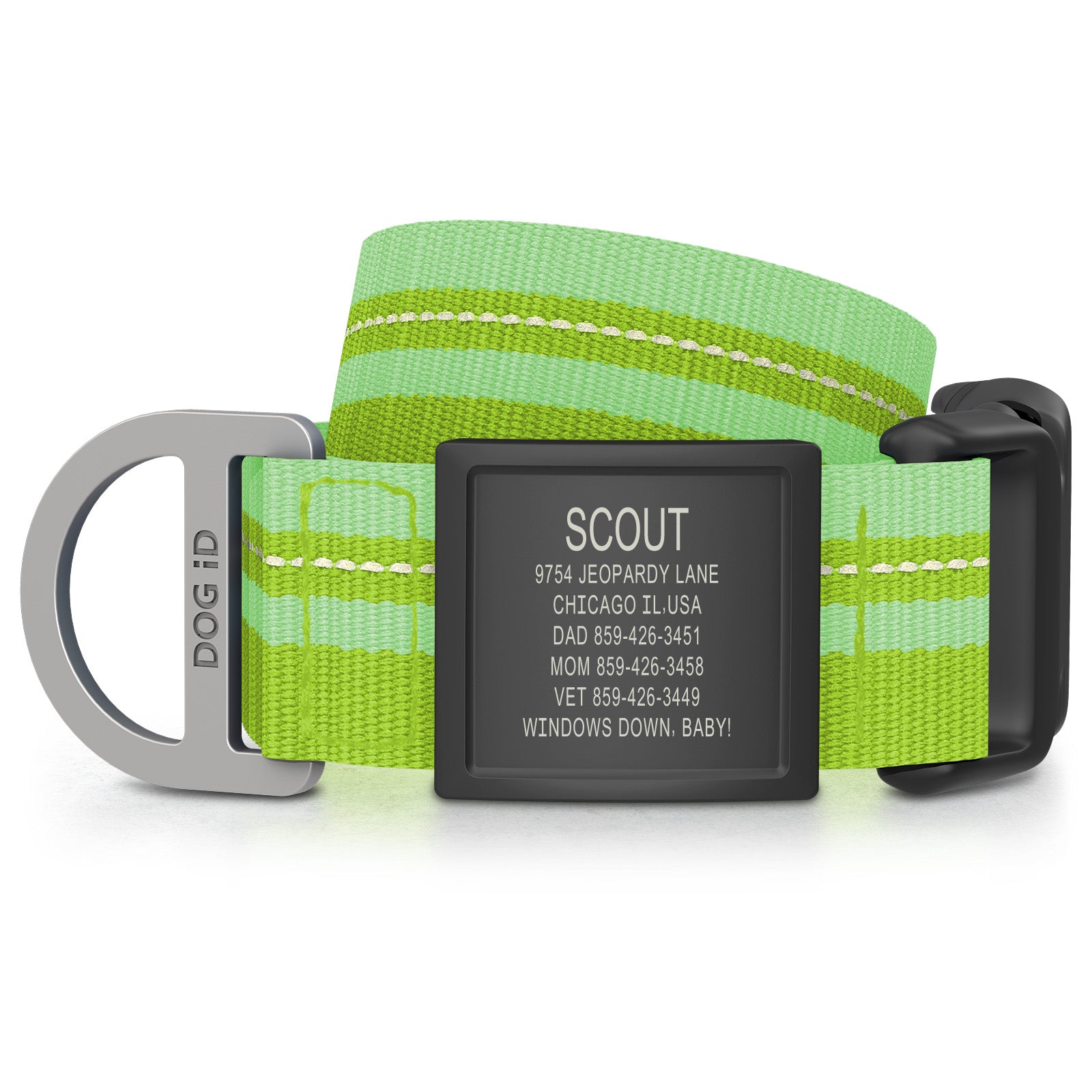 Dog ID Collar 2 ID X-Large Graphite Hi-Viz Green