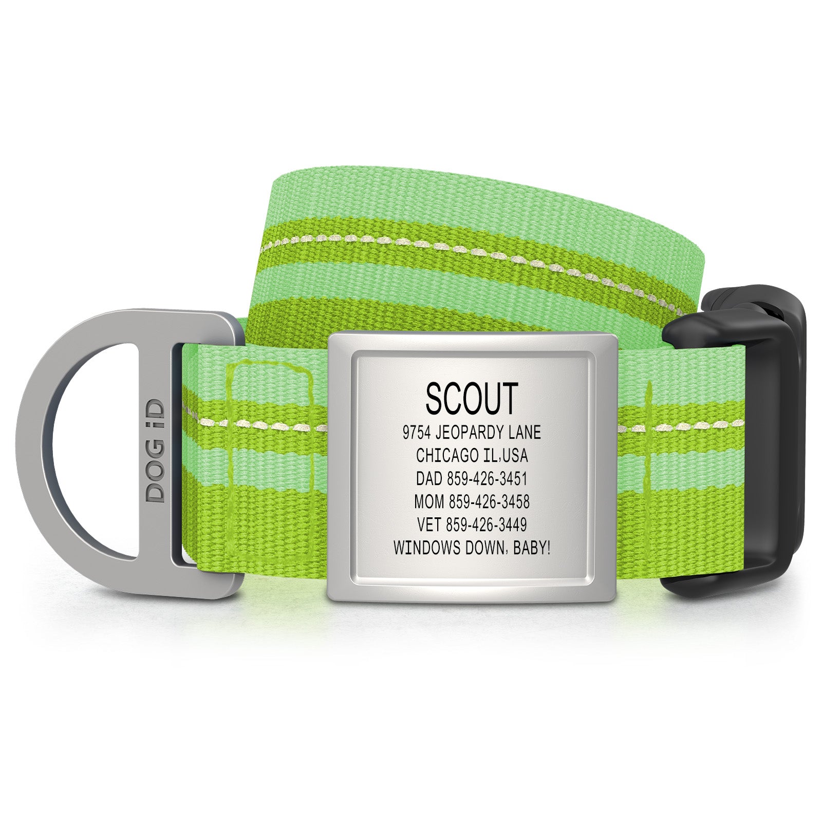 Dog ID Collar 2 ID X-Large Slate Hi-Viz Green