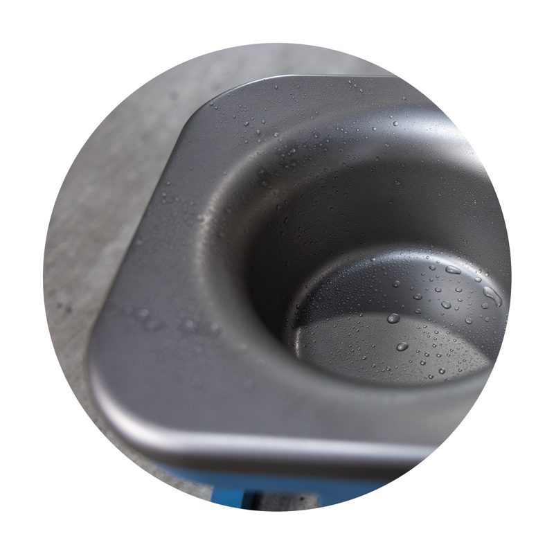 Clean Better Bowl with water droplets on a white background. Food-grade, human-grade stainless steel. Clean and safe.