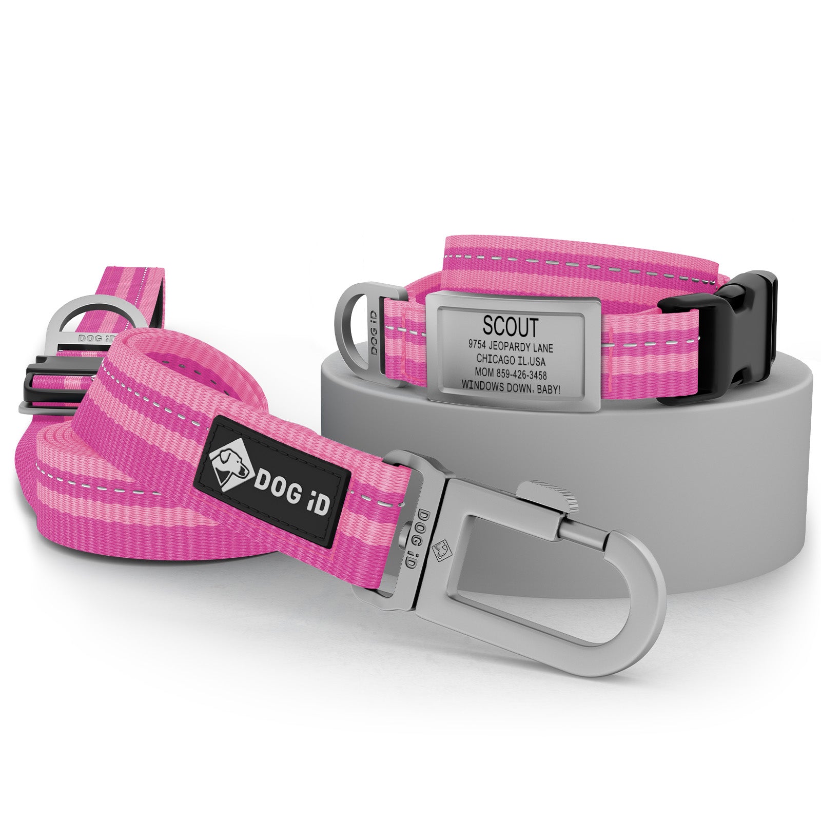 Collar + ID + Leash ID Small Slate Pink