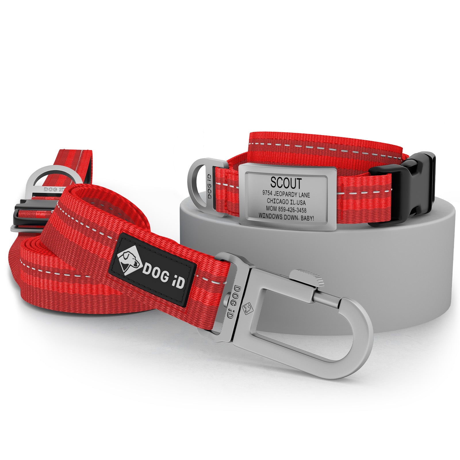 Collar + ID + Leash ID Small Slate Red