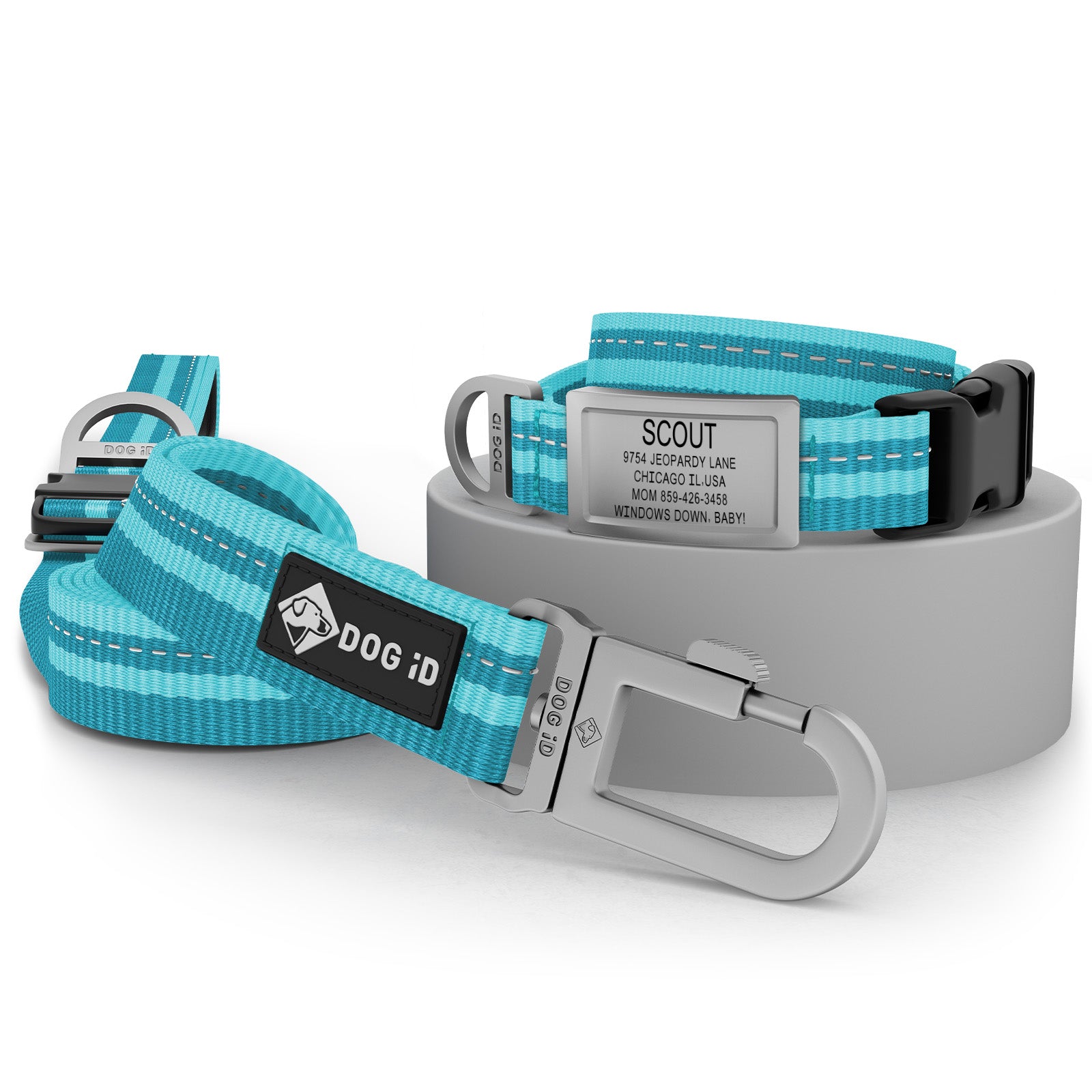 Collar + ID + Leash ID Small Slate Teal