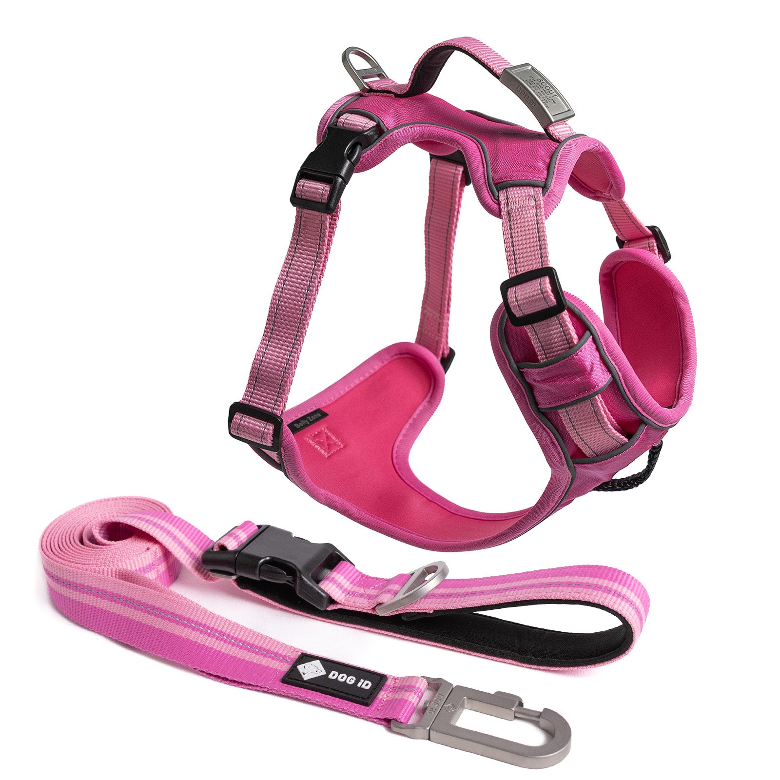 Harness + ID + Leash ID Small Slate Pink.