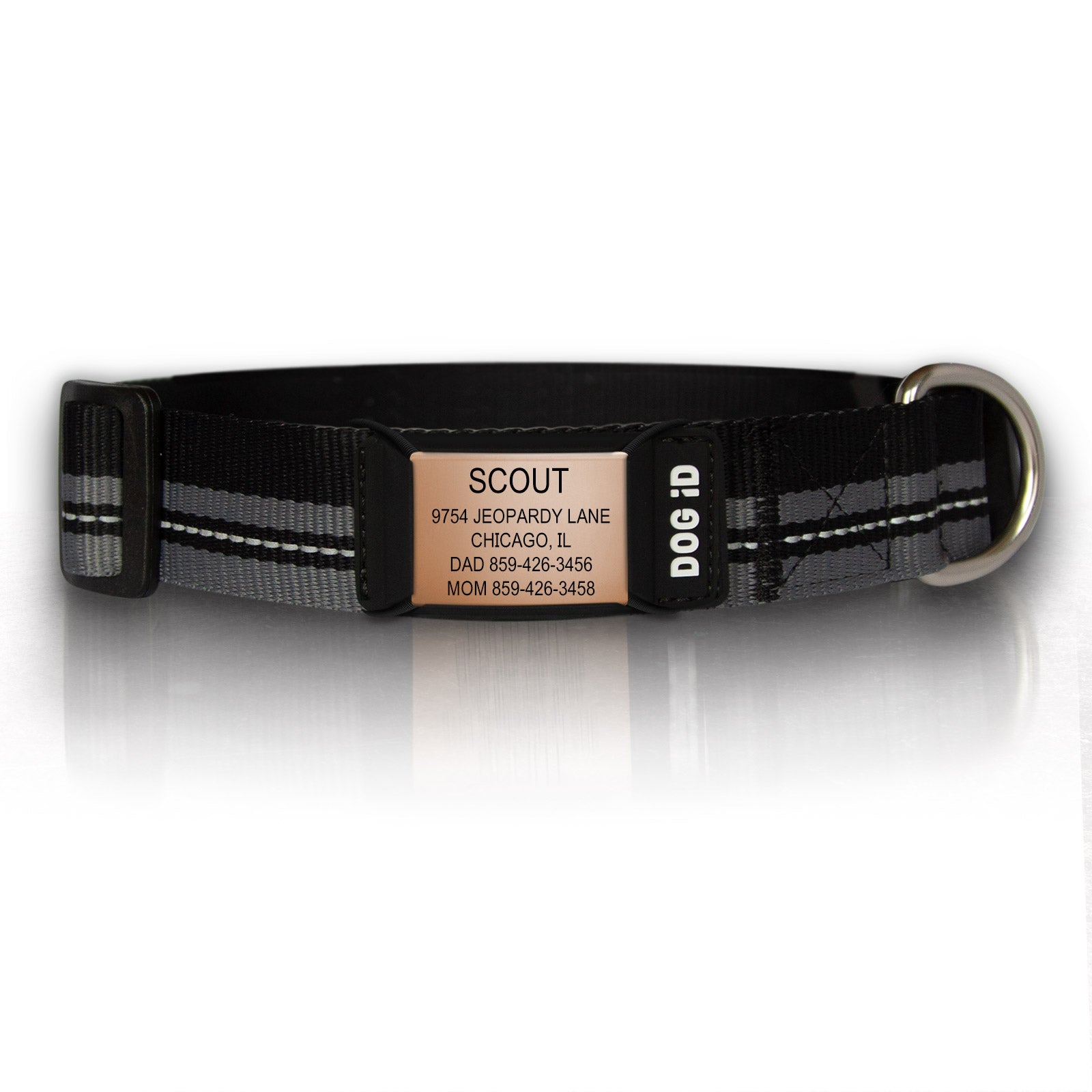 Rock Solid Collar ID ID Med/Large Rose Gold Black