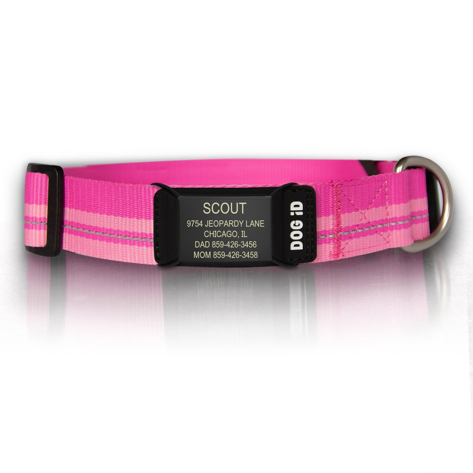 Rock Solid Collar ID ID Med/Large Graphite Pink